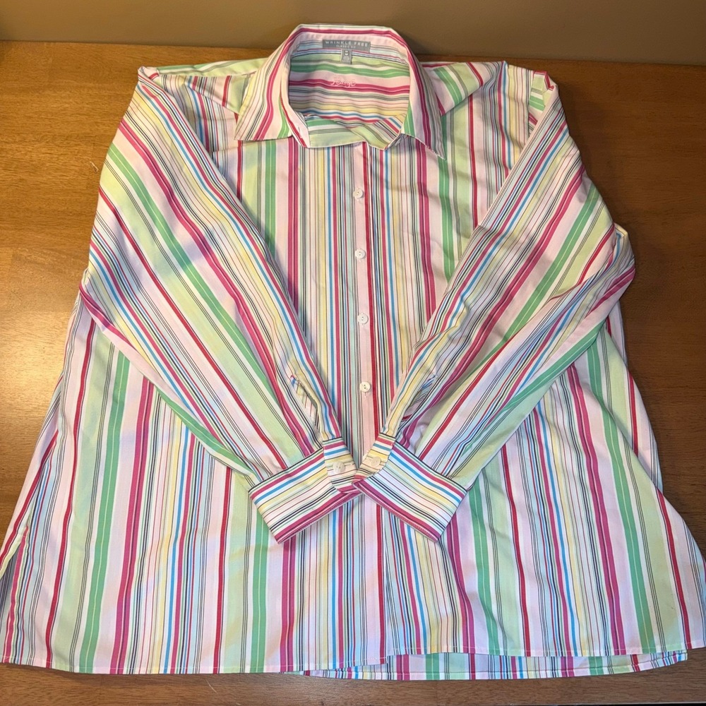 Foxcroft Wrinkle Free Classic Fit Striped Button Down Shirt Multi Color 16W